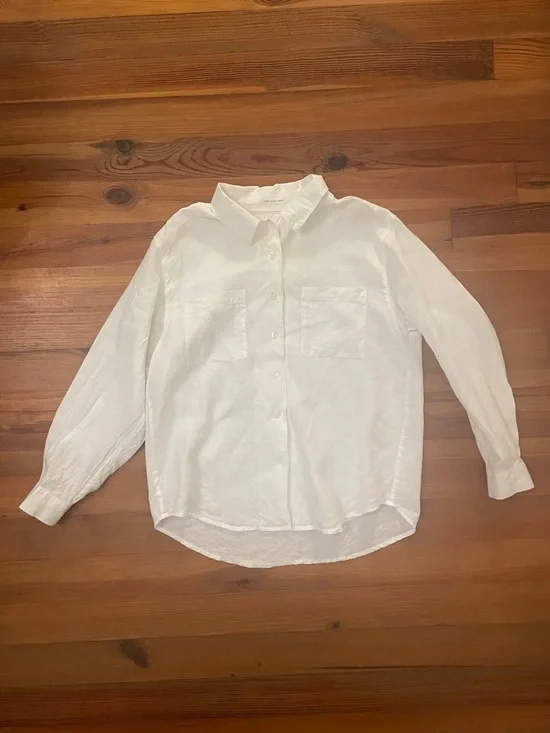 Talbots VTG 90s 100% Irish Linen White Button Down Shirt Womens 14 Utility Pocke - Picture 4 of 11